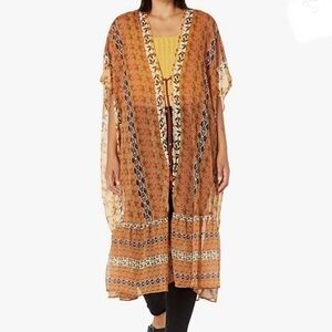 Steve Madden Ruffle Duster Printed Kimono With Tie Closure - One Size